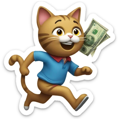 cat running away with money bag sticker
