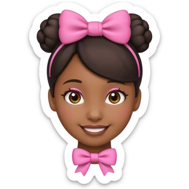 Make a black girl emoji with a bun and a pink bow sticker