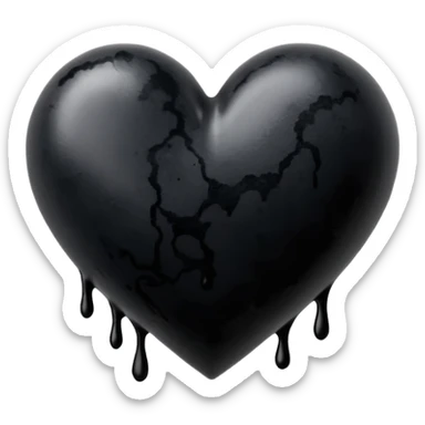 black ink blob heart emoji with ink streaks, isolated on white background, grunge sticker