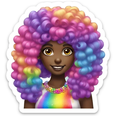 Lisa frank dark skin girl with rainbow Afro with headband pearls sticker