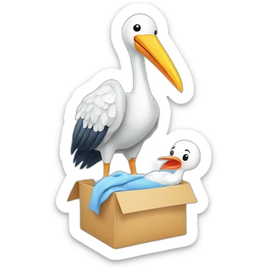 stork delivering a baby boy in fabric held in its beak sticker