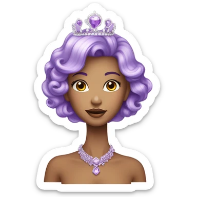 Gorgeous pastel Lady with purple-shiny-crystal-hair and tiara and necklace sticker