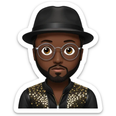 Will.i.am with dark skin, dark brown hair, black sequin outfit sticker