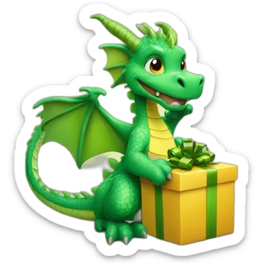 green dragon with a New Year's gift in its paw sticker