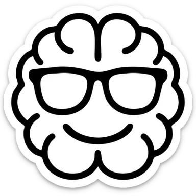 playful outlined icon of a brain with sunglasses, big smile, emoji for chat sticker