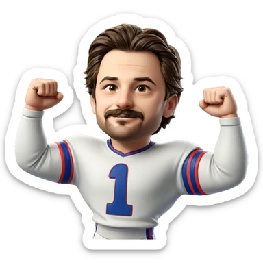 boy in sportswear with mustache sticker