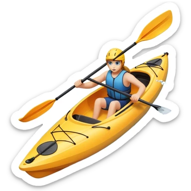 An icon showing a close-up of a sleek kayak with double-bladed paddles gliding through water. Splashes surround the boat as it cuts across a calm surface, symbolizing speed and focus. Transparent background emphasizes the dynamic and personal nature of kayak paddling. sticker