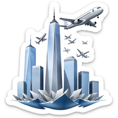 Plane flying into world trade center sticker