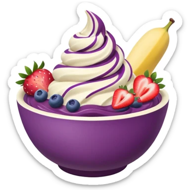 acai soft serve in a bowl with fruit sticker