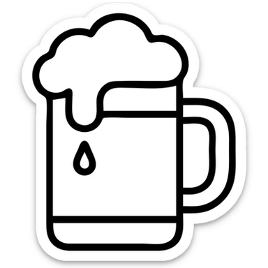 beer mug icon, outlined style, 1.5px line thickness, with foam overflowing sticker