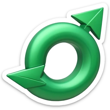 iOS-style 3D emoji: a glossy green arrow curving upward sticker