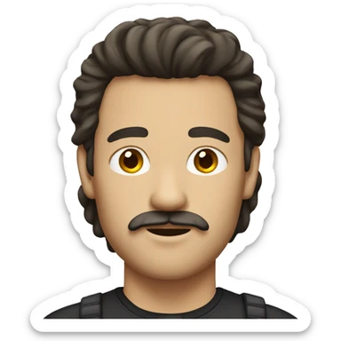 Brunette man with mullet and mustache sticker