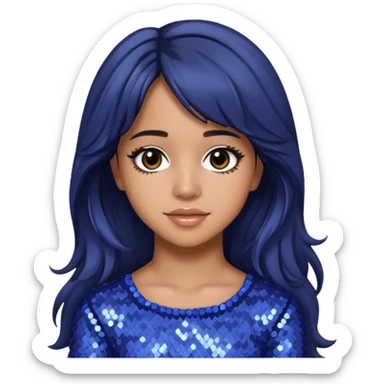 Camila Cabello from Fifth Harmony with long dark brown hair, periwinkle sequin outfit sticker