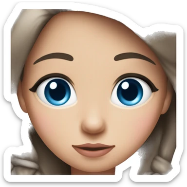 a brunette girl with blue eyes and a pink bow top right corner on her hair sticker