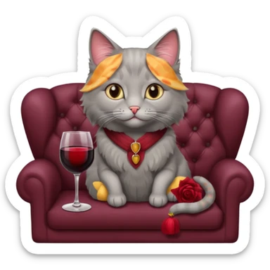 gray Cat On A Couch With Wine sticker