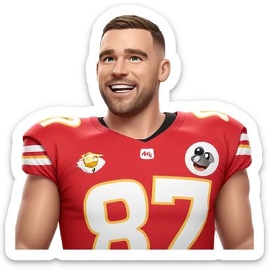 smiling boy in red shirt sticker