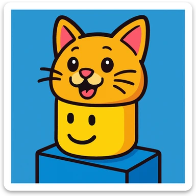 a cute and fun illustration of a Roblox noob head with a cat face emerging from it sticker