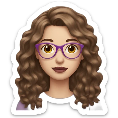 women with wavy brown hair, pink lips, pale skin, light purple glasses, hazel eyes sticker