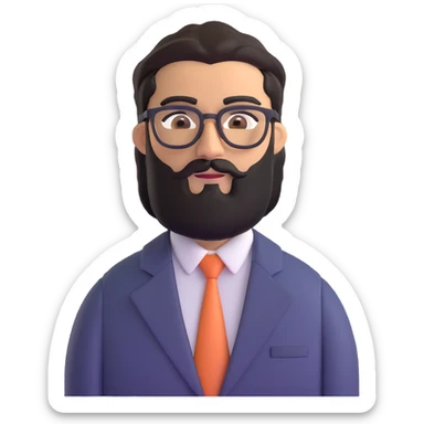 professional middle eastern businessman with medium length black beard, black hair, thick unibrow, elongated aquiline nose, tan skin, brown eyes, glasses, wearing a formal suit sticker