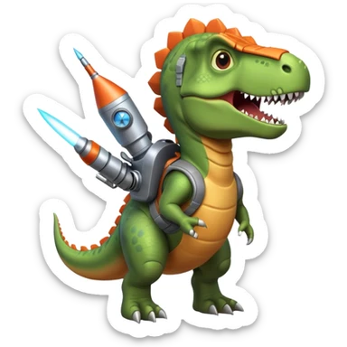 rocket-propelled dinosaur portrait, head and shoulders only, cute T-rex face, rocket pack visible behind shoulders, glowing thrusters, 3D cartoon, mobile game icon style, clean background, no text, no watermark sticker