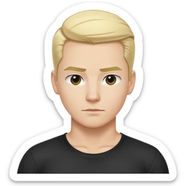 nam 25 tuổi, tóc màu vàng vuốt ngược, da trắng, mặt ngầu, áo màu đen, render nửa thân trên sticker