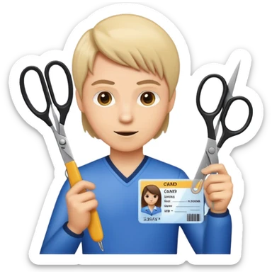 Scissors cutting an ID card in 2 parts.hyper realistic sticker