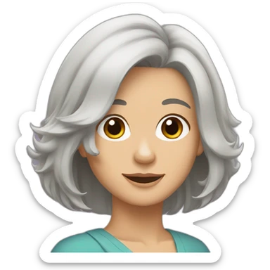 woman with shoulder length grey hair and hazel eyes and shih tzu sticker