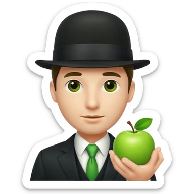 homme en costume chapeu melon aven avec une pomme verte qui cache son visage  sticker
