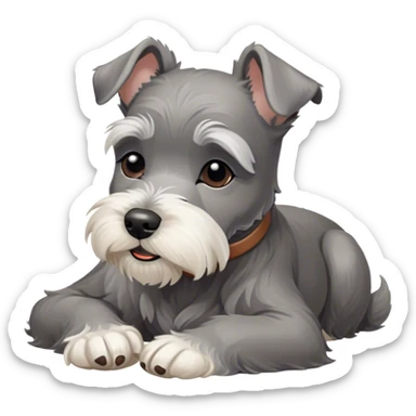 Meme-Worthy Cute Sleeping Miniature Schnauzer Portrait Emoji, Head gently tilted in a relaxed, blissful slumber with a soft, contented smile and eyes tenderly closed, featuring a neat salt-and-pepper fur with charming, relaxed features, simplified yet irresistibly endearing, highly detailed, glowing with a soft, cozy radiance, high shine, exuding gentle, heartwarming charm, styled with a soft glowing outline, capturing the essence of a sleeping Miniature Schnauzer that looks perfectly poised to become a viral icon of adorable rest! sticker