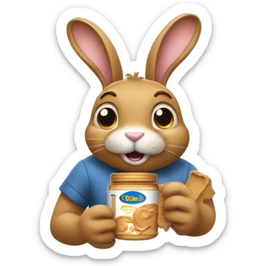 rabbit holding peanut butter jar sticker