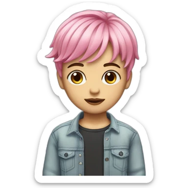 1Boy, long bangs, pink hair, lipstick, eyelashes, cute outfit, sticker