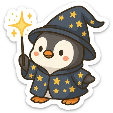 Remove the background so the penguin wizard is on a transparent background. sticker