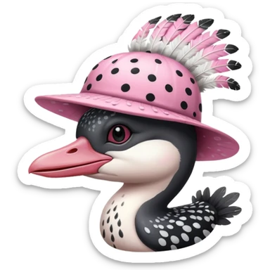 common loon wearing an axolotl hat sticker
