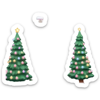 Pastel pink house with snow and Christmas lights and Christmas trees￼ sticker