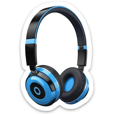 A 3/4 view of a pair of Black and blue and white wireless headphones sticker