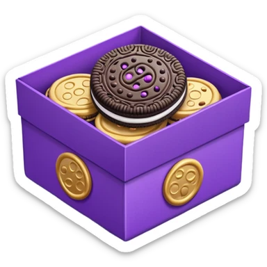 cookie chocolate oreo in purple box with gold circles sticker