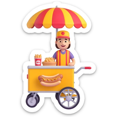hotdog seller in New York with cart sticker