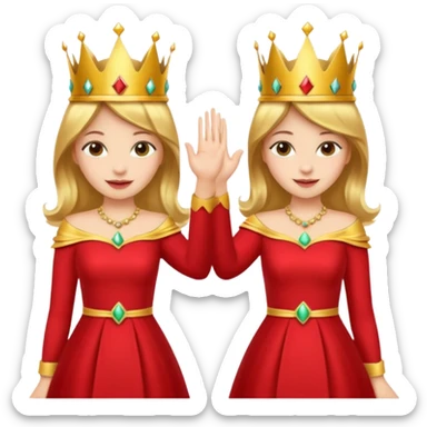 Two women wearing crowns and identical outfits giving each other a high five. sticker