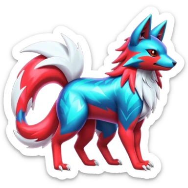 Futuristic shiny colorful neon vibrant bright patterned Zoroark-Zangoose-Litten-hybrid-creature sticker