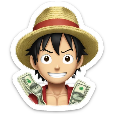 luffy from one piece with a money chain  sticker