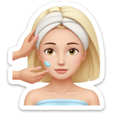 woman receiving gentle facial massage, calm expression, pastel colors, spa atmosphere, emoji style sticker