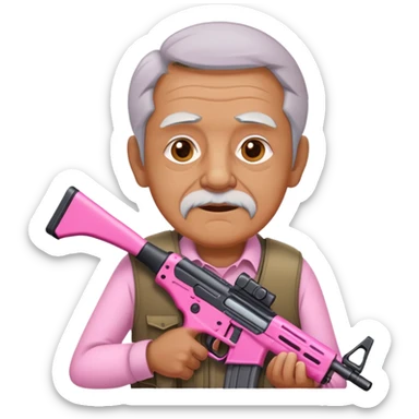 Old Man holding pink assault rifle sticker
