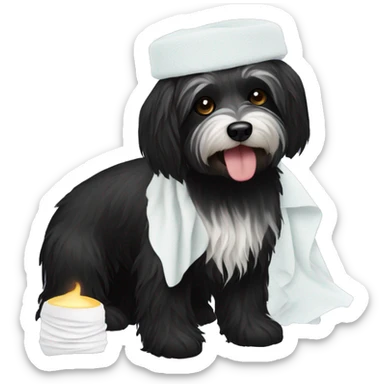 black havanese dog with lotion and tissues  sticker