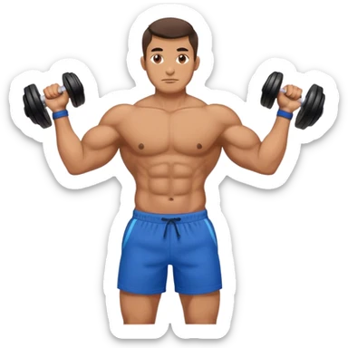 strong man with blue shorts holding kettlebell sticker