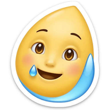 mix of these two 🥺☺️ but make it classic orginal emoji not woman or man face and without hearts and a little bit sad but still smile, make the drops blue like cry but IT NEEDS TO BE HAPPY sticker