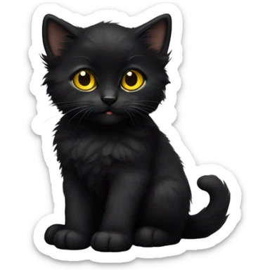 Fluffy black kitten with yellow eyes sticker