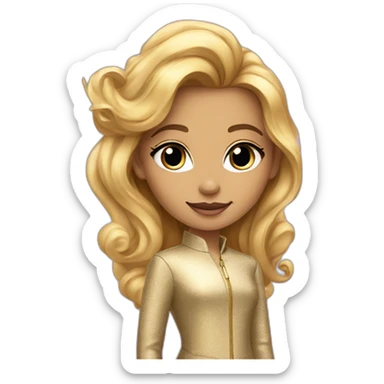 Posh-girl-with-golden-suit-and-blue-eyes-and-rainbow-unicorn-hair sticker