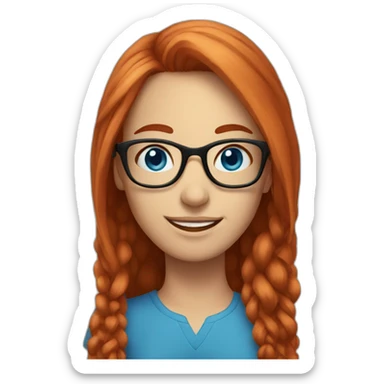 female with long red hair and glasses smiling with blue eyes sticker