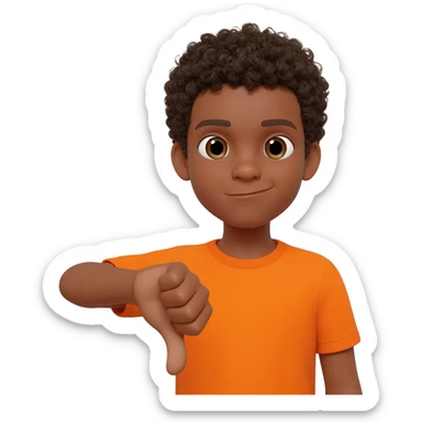 black boy curly hair orange shirt thumbs down not happy sticker