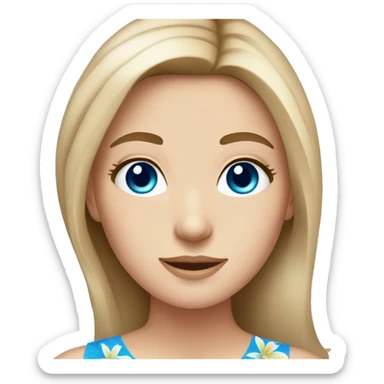 White girl with blue eyes tropical top flowers in light brown hair sticker